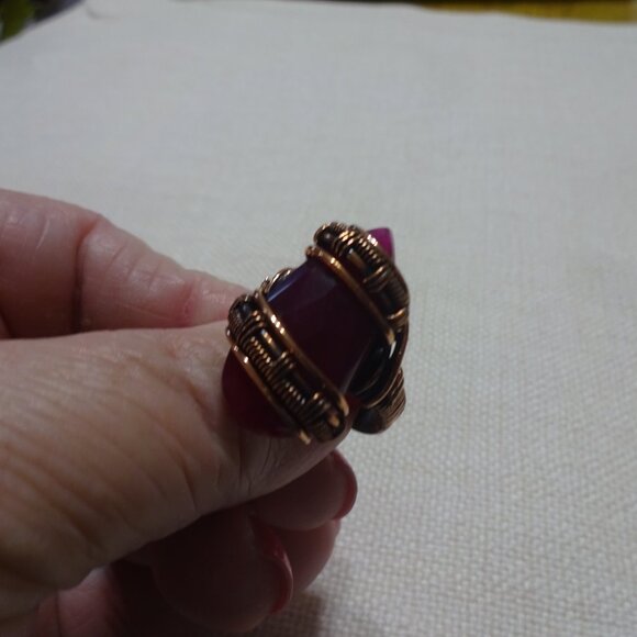 Rustic "RUBY QUARTZ FACETED" Handmade COPPER WIRE-WRAPPED Ring Size 9 #760B - Picture 4 of 4